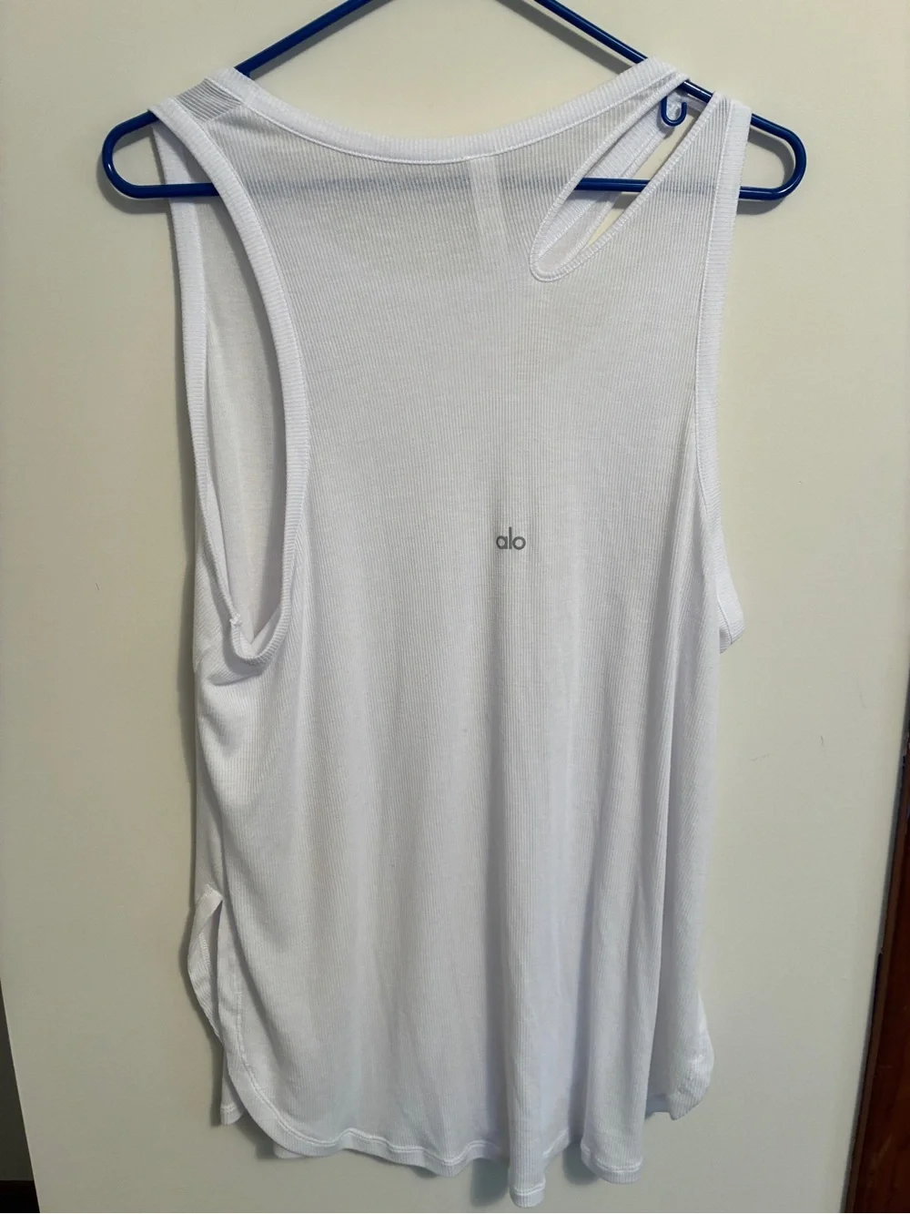 ALO Yoga White Ribbed Cutout Tank Top XL | Oversized Sleeveless Activewear